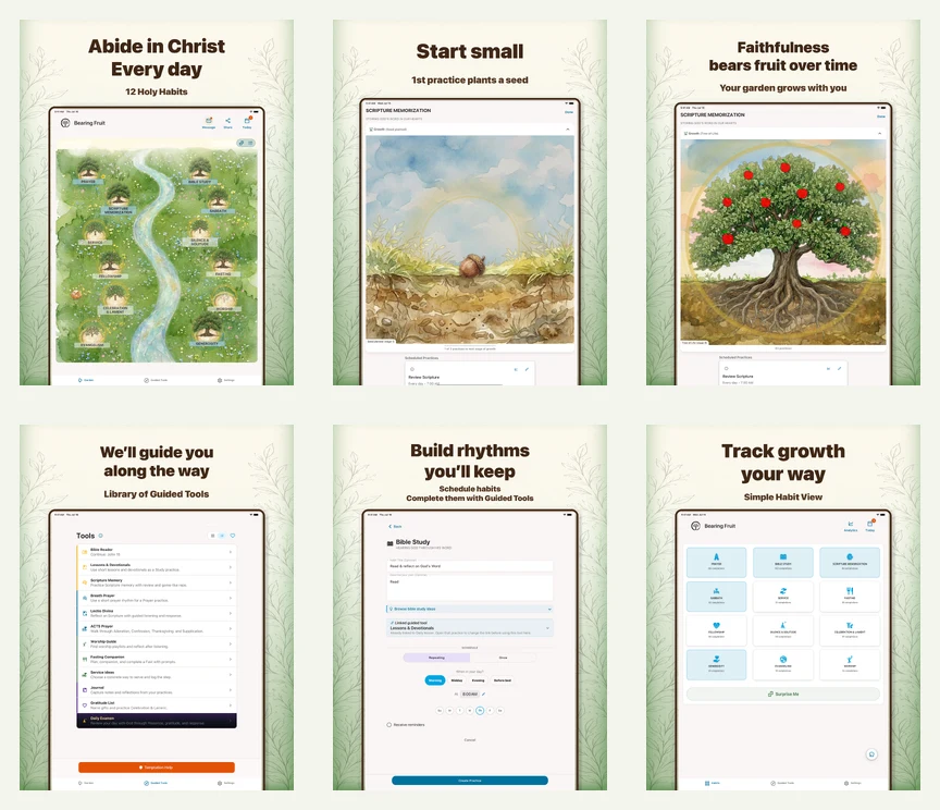 Six published Bearing Fruit iPad App Store images