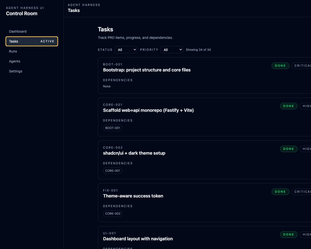 Shepherd task backlog with status, priority, and dependency information